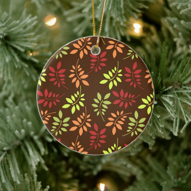 Colourful Autumn Leaves in Warm Tones Ceramic Orna Ceramic Ornament (Tree)