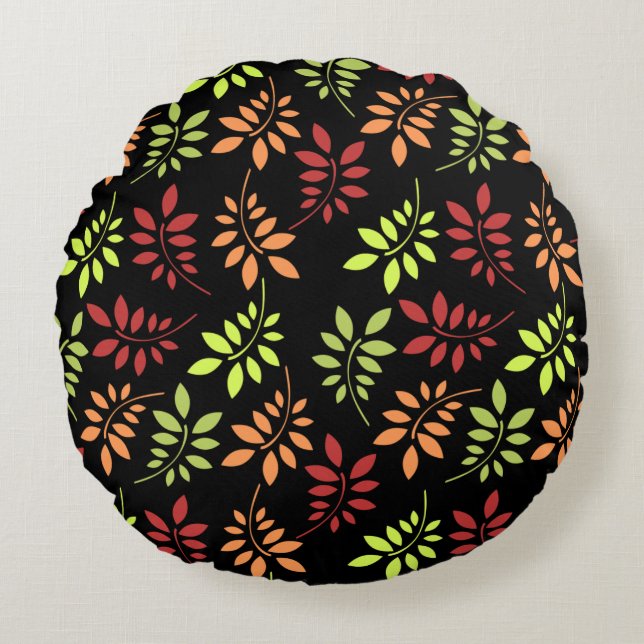 Colourful Autumn Leaves in Warm Tones Round Pillow (Front)