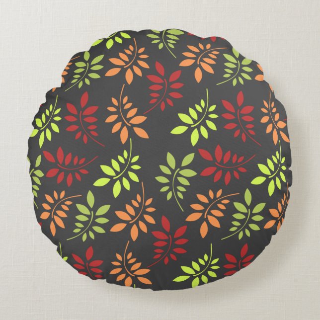 Colourful Autumn Leaves in Warm Tones Round Pillow (Front)