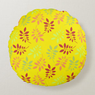 Colourful Autumn Leaves in Warm Tones Round Pillow
