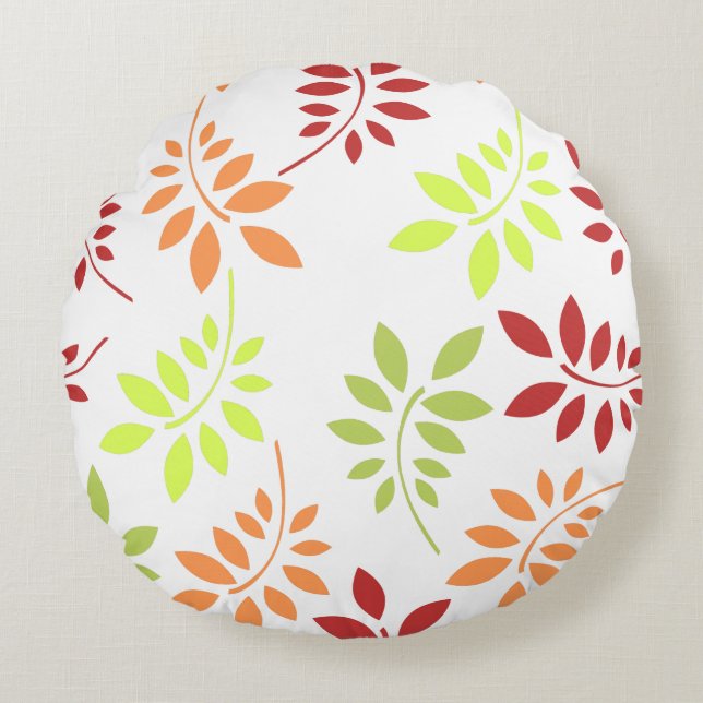 Colourful Autumn Leaves in Warm Tones Round Pillow (Front)