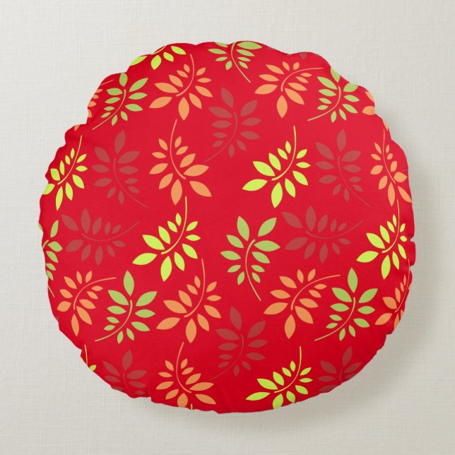 Colourful Autumn Leaves in Warm Tones Round Pillow (Front)