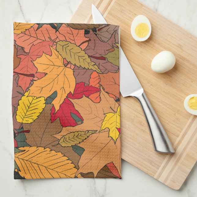 Colourful autumn leaves kitchen towel (Quarter Fold)