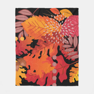 Colourful Autumn Leaves Medley Fleece Blanket