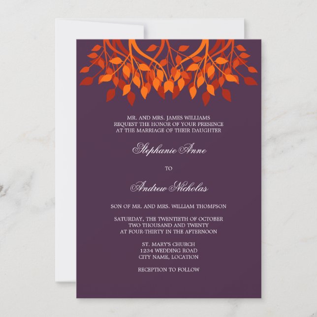 Colourful Autumn Leaves Monogram Wedding Invitatio Invitation (Front)