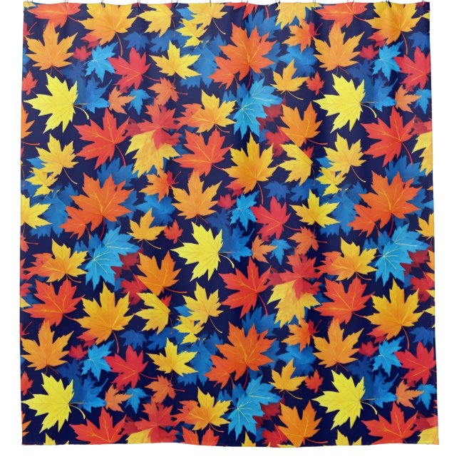 Colourful Autumn Leaves On Dark Blue Background (Front)