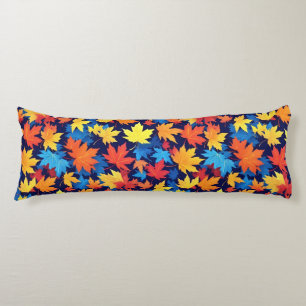 Colourful Autumn Leaves On Dark Blue Background Body Pillow