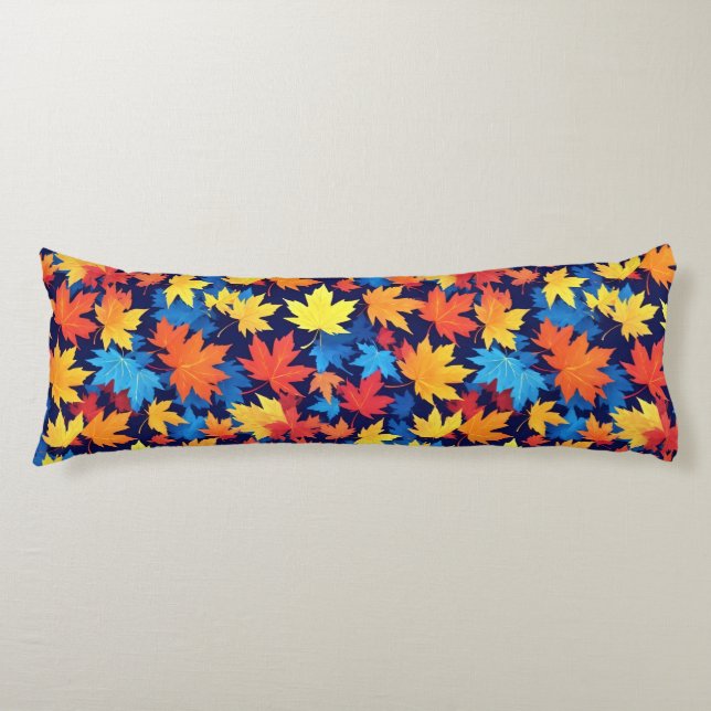Colourful Autumn Leaves On Dark Blue Background Body Pillow (Front)