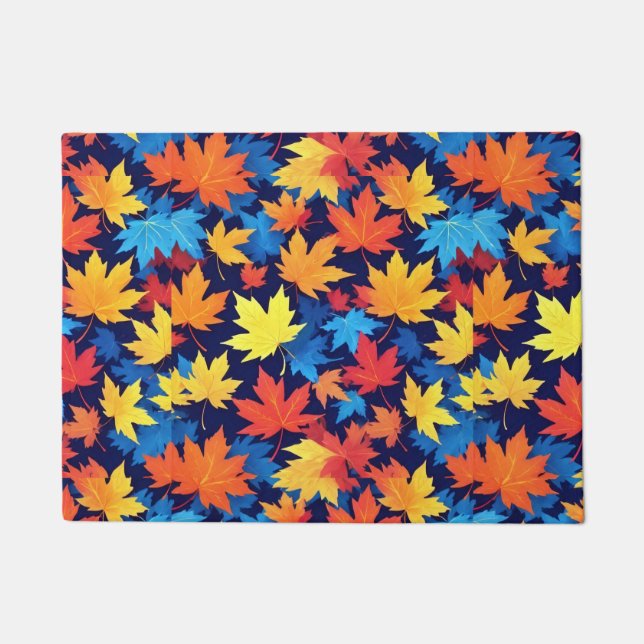 Colourful Autumn Leaves On Dark Blue Background Doormat (Front)
