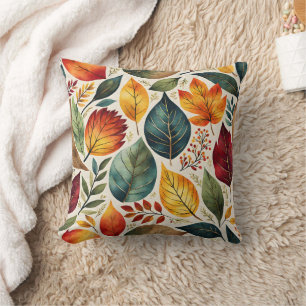 Colourful autumn leaves on light backdrop throw pillow