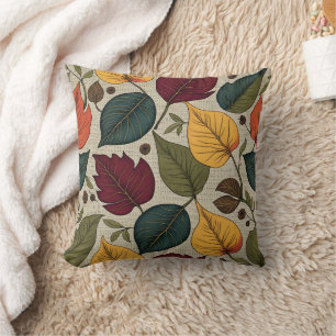 Colourful autumn leaves on textured backdrop throw pillow