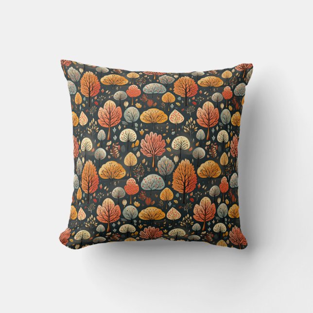 Colourful autumn leaves orange trees in fall fores throw pillow (Front)