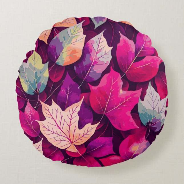 Colourful Autumn Leaves Pattern-68218 Round Pillow (Front)