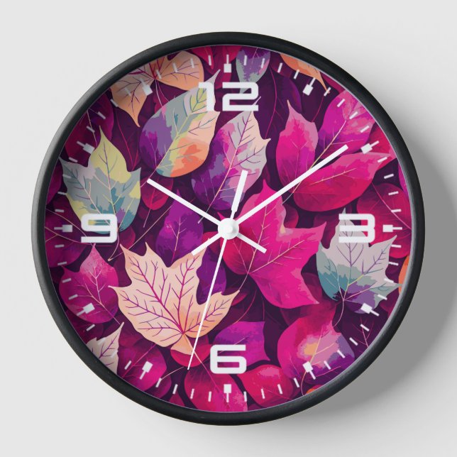Colourful Autumn Leaves Pattern  Clock (Front)