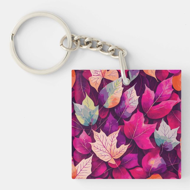 Colourful Autumn Leaves Pattern  Keychain (Front)