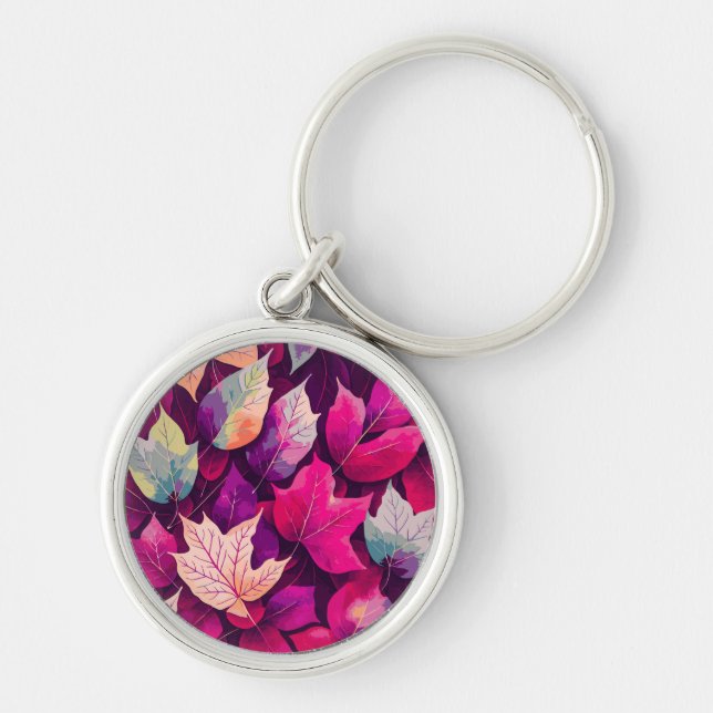 Colourful Autumn Leaves Pattern  Keychain (Front)