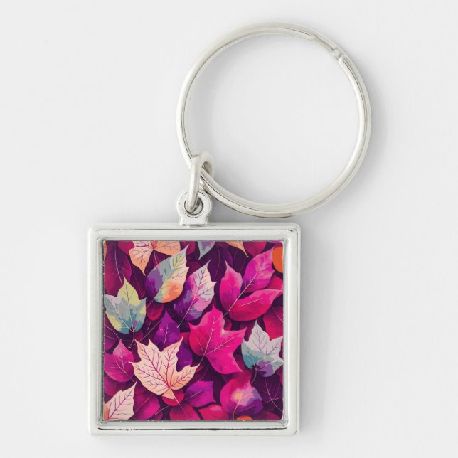 Colourful Autumn Leaves Pattern  Keychain (Front)