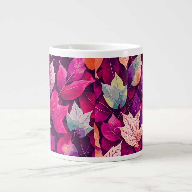 Colourful Autumn Leaves Pattern  Large Coffee Mug (Front)