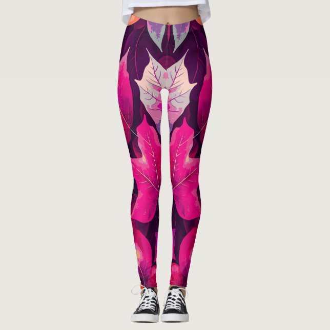 Colourful Autumn Leaves Pattern  Leggings (Front)