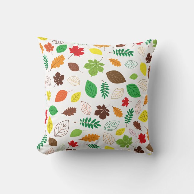 Colourful Autumn Leaves Pattern Throw Pillow (Front)