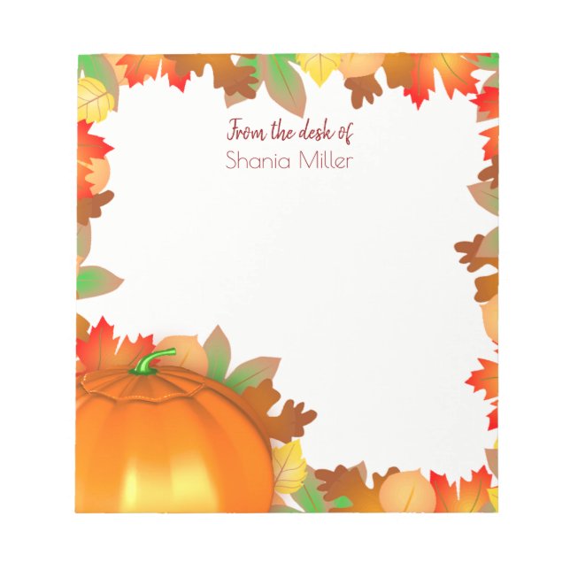 Colourful Autumn Leaves Pumpkin - Name Notepad (Front)