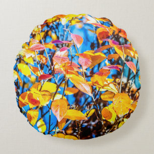 Colourful Autumn Leaves Round Pillow