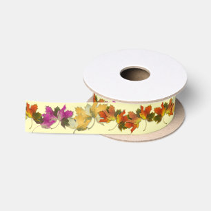 Colourful Autumn Leaves Satin Ribbon