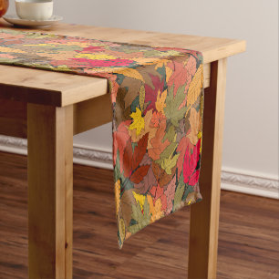 Colourful autumn leaves short table runner