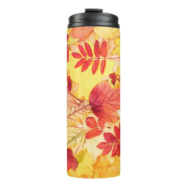 Colourful autumn leaves. Tree fallen leaf pattern. Thermal Tumbler (Front)