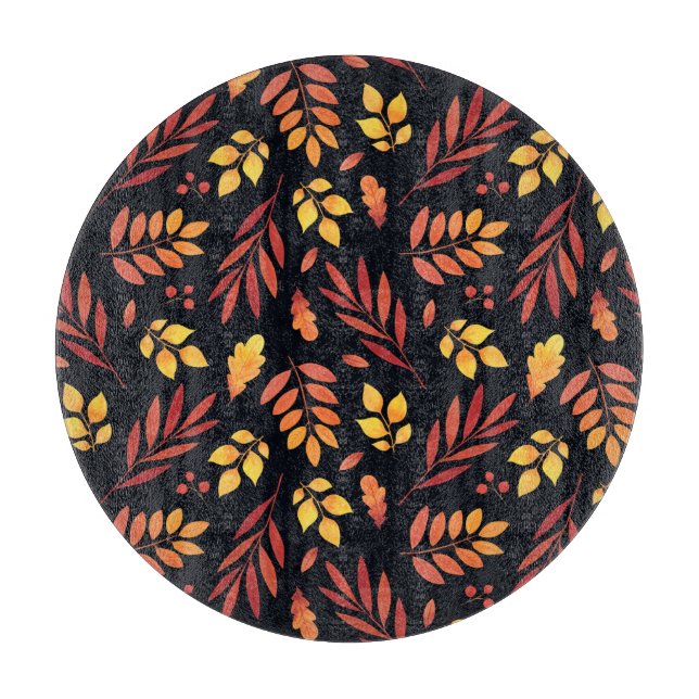 Colourful Autumn Leaves Watercolor Pattern Cutting Board (Front)