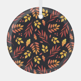 Colourful Autumn Leaves Watercolor Pattern Glass Ornament