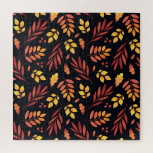 Colourful Autumn Leaves Watercolor Pattern Jigsaw Puzzle
