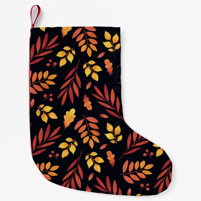 Colourful Autumn Leaves Watercolor Pattern Small Christmas Stocking (Front)