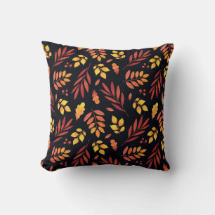 Colourful Autumn Leaves Watercolor Pattern Throw Pillow