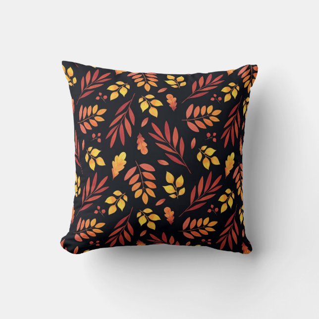 Colourful Autumn Leaves Watercolor Pattern Throw Pillow (Front)
