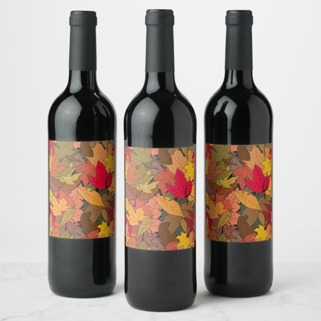 Colourful autumn leaves wine label (Bottles)