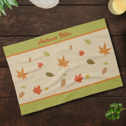 Colourful Autumn Leaves with custom text Kitchen Towel