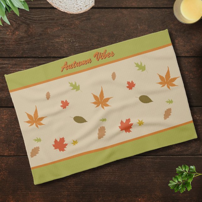 Colourful Autumn Leaves with custom text Kitchen Towel (Creator Uploaded)