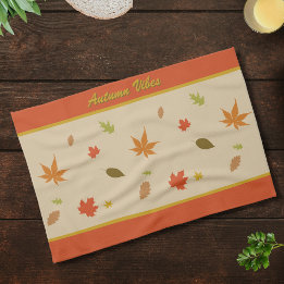 Colourful Autumn Leaves with custom text Kitchen Towel