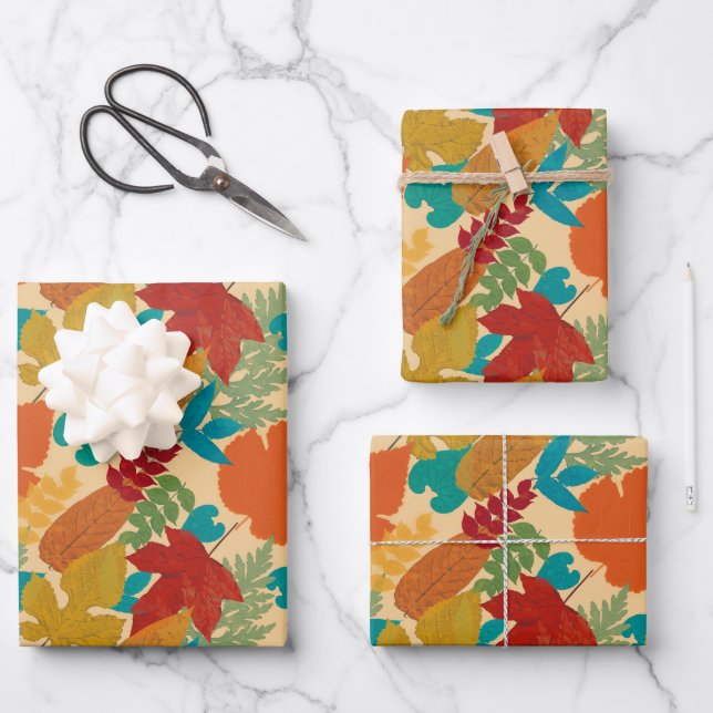 Colourful Autumn Leaves Wrapping Paper Sheet (Front)