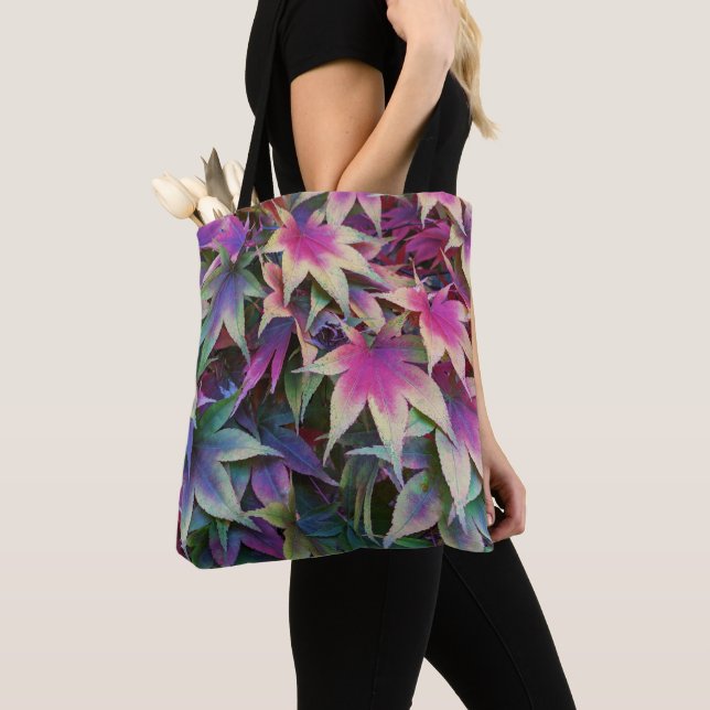 Colourful Autumn Maple Leaves Floral Tote Bag (Close Up)