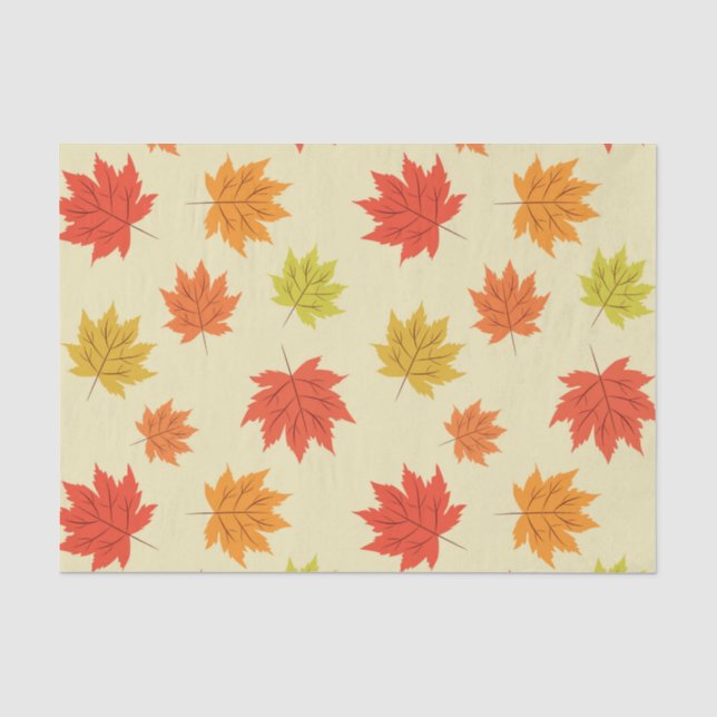 Colourful Autumn Maple Leaves on Light Cream Tissue Paper (Front)