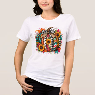 Colourful Autumn Pumpkin Sunflower Buffalo Plaid Tri-Blend Shirt