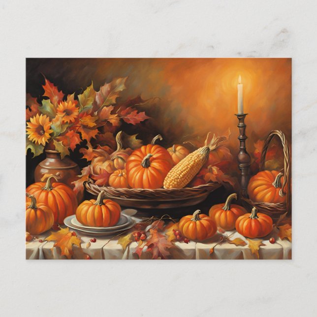 Colourful Autumn Pumpkins Holiday Postcard (Front)