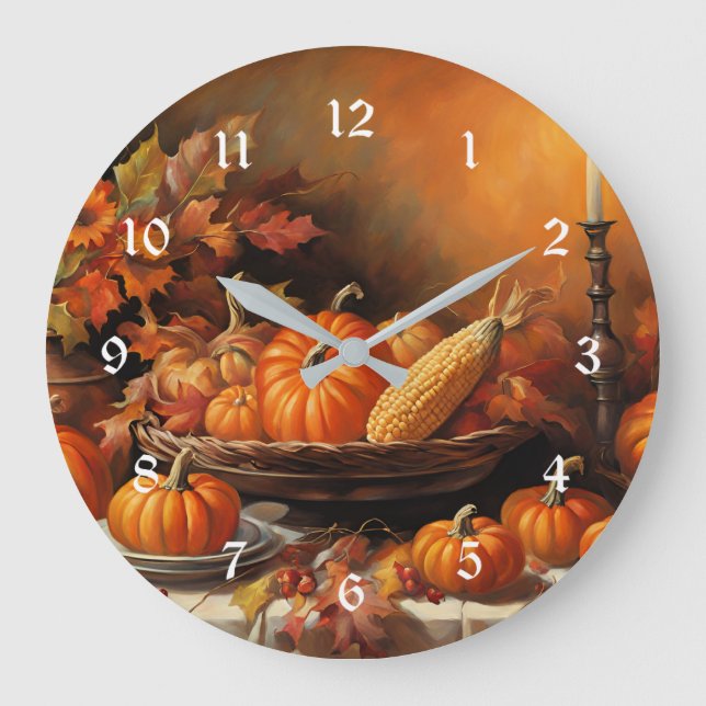 Colourful Autumn Pumpkins Large Clock (Front)