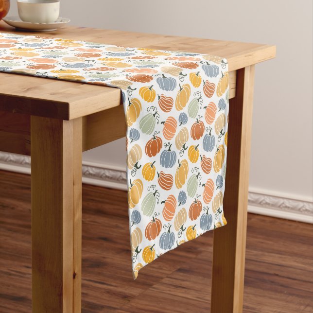 Colourful Autumn Pumpkins Pattern Short Table Runner (In Situ)