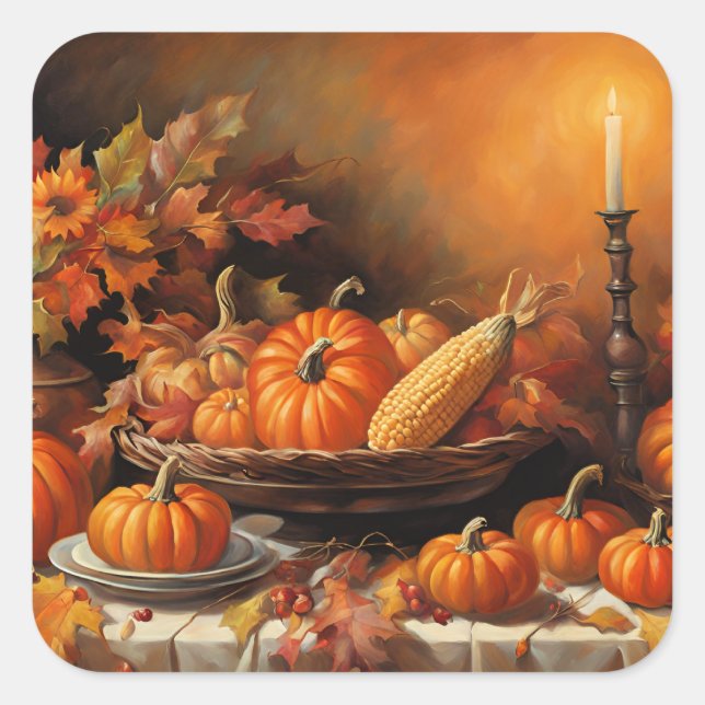 Colourful Autumn Pumpkins Square Sticker (Front)