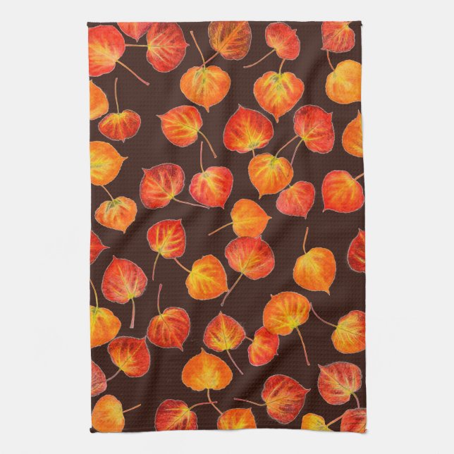 Colourful Autumn Quaking Aspen Leaves Kitchen Towel (Vertical)