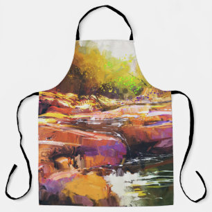 Colourful autumn river, landscape painting. apron
