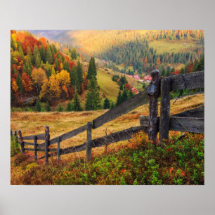 Colourful Autumn Scene With Fence In Transylvania Poster